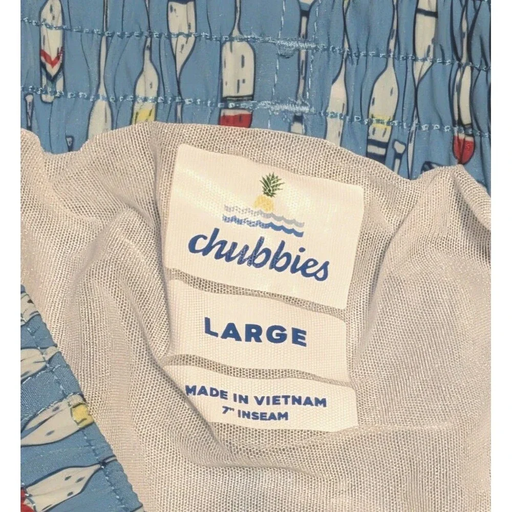 Chubbies Swim Trunks Boat Paddle Nautical Beach Print Blue Men’s Large Swimwear